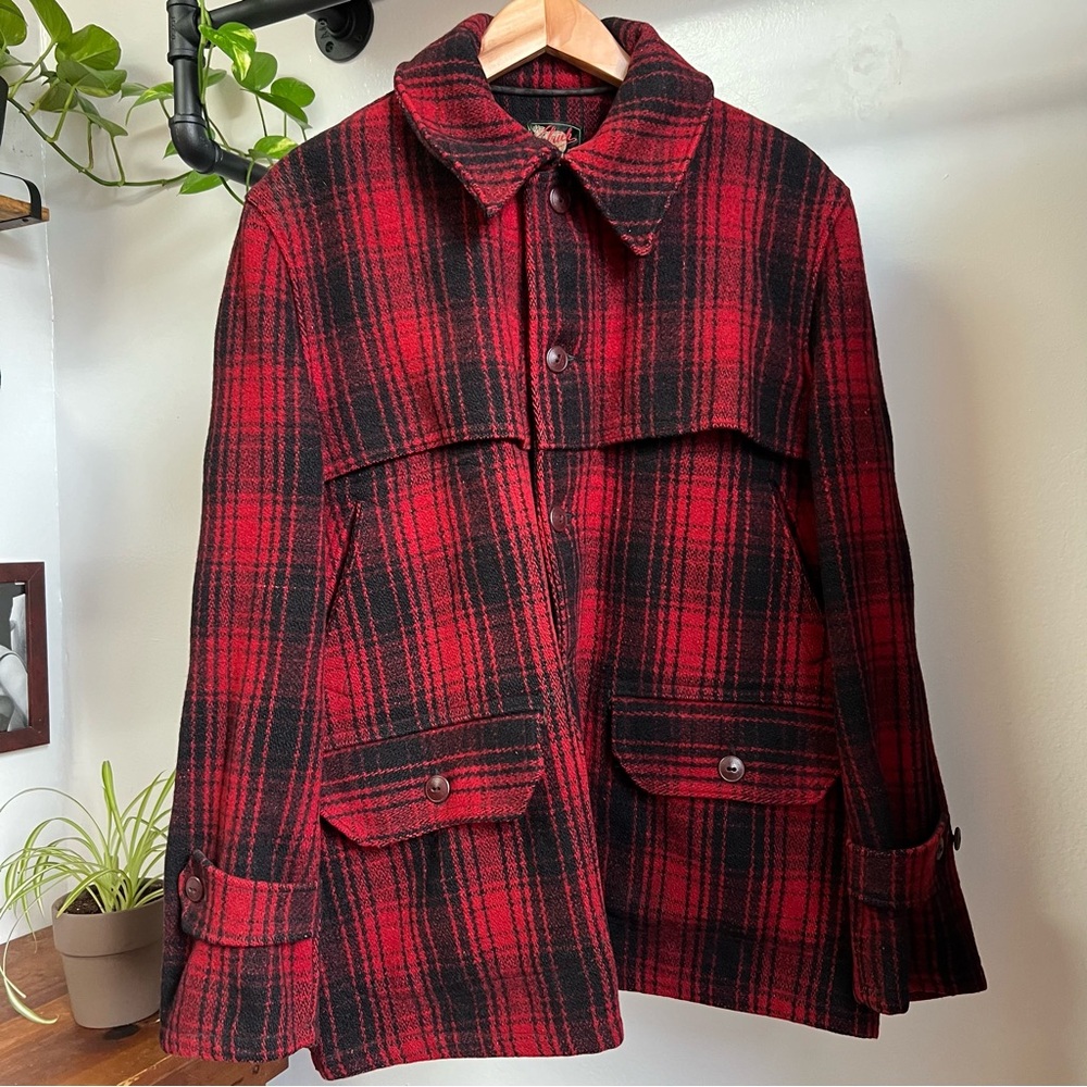 1930s Vintage Woolrich Red and Black Plaid 100% Wool Jacket 6 Pockets 255/34 M/L